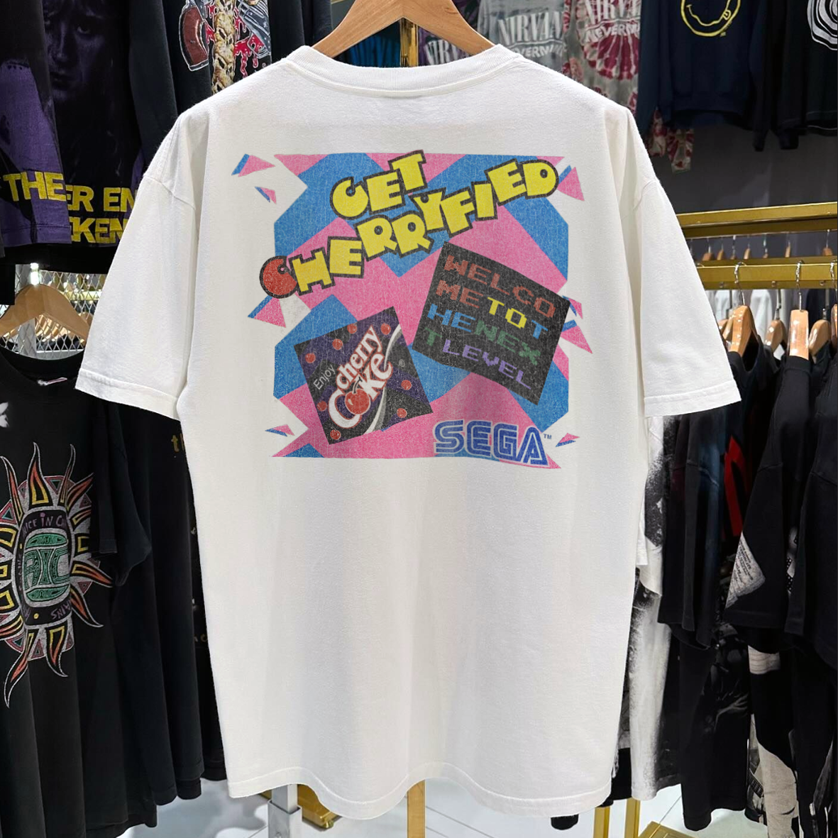 90's Get Cherryfied! Cherry Coke X Sega Vintage Washed White T-Shirt
