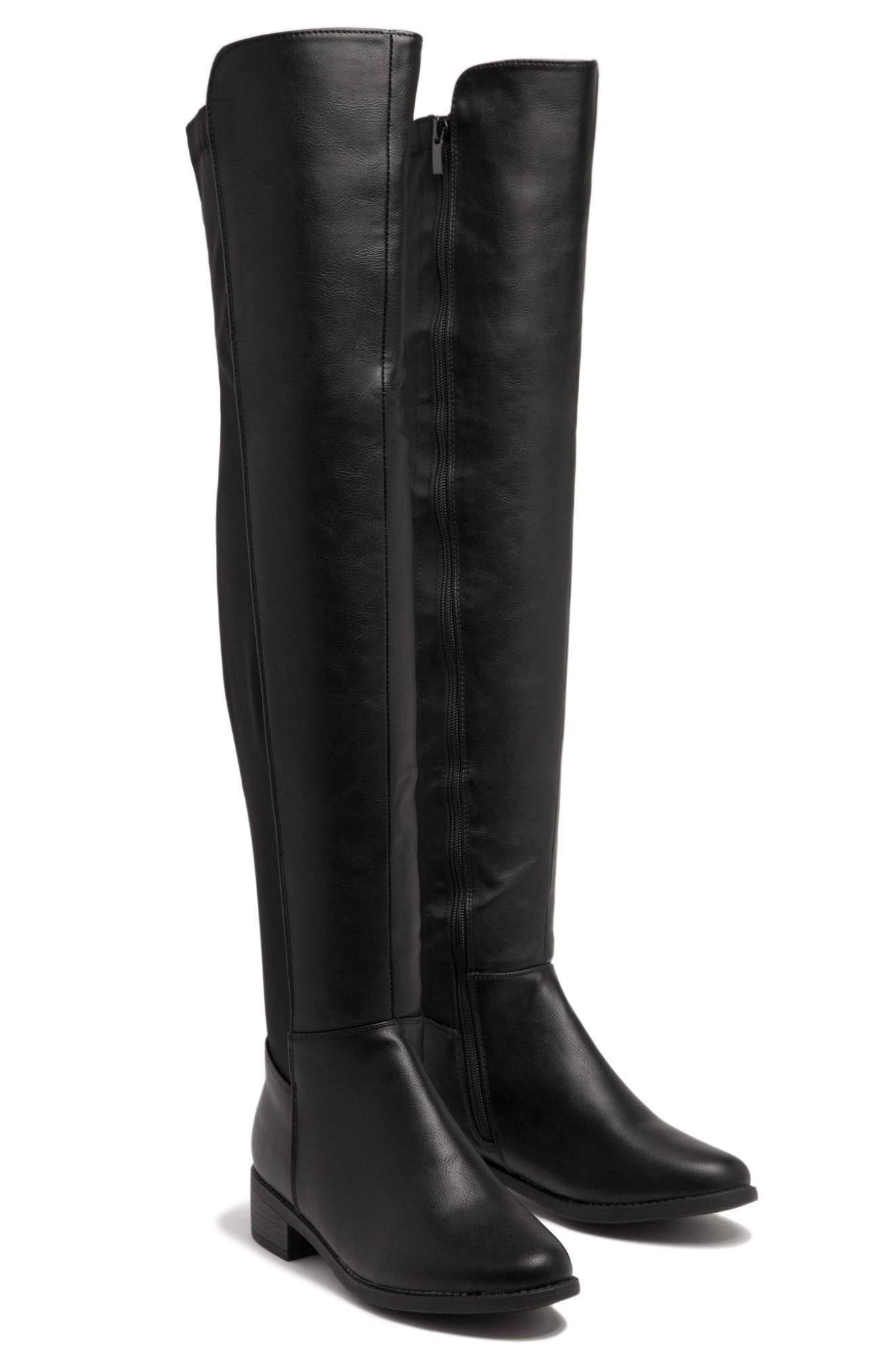 London Flat Over The Knee Boots - Black PU
