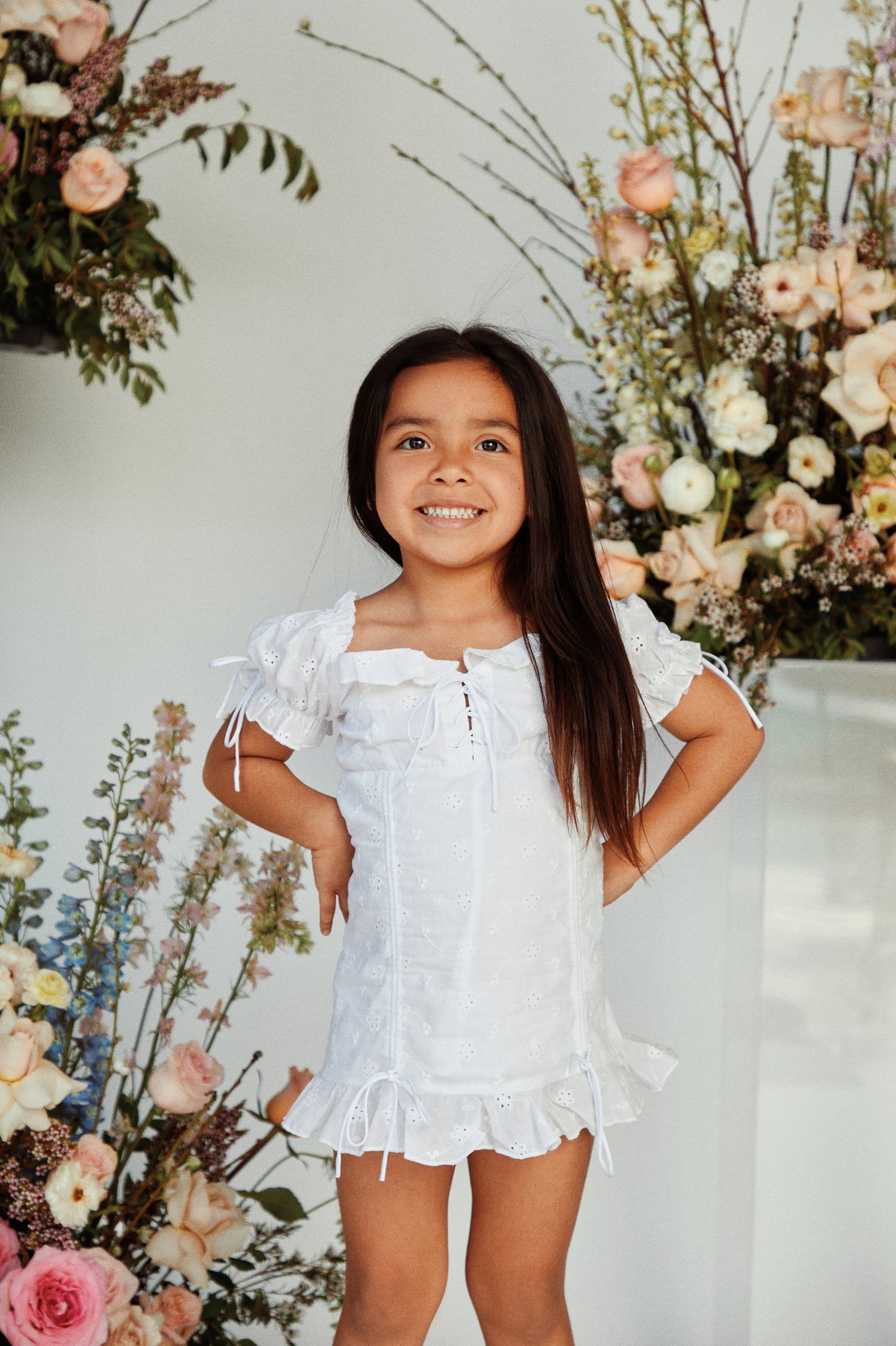 Mini Daisy Eyelet Dress - White