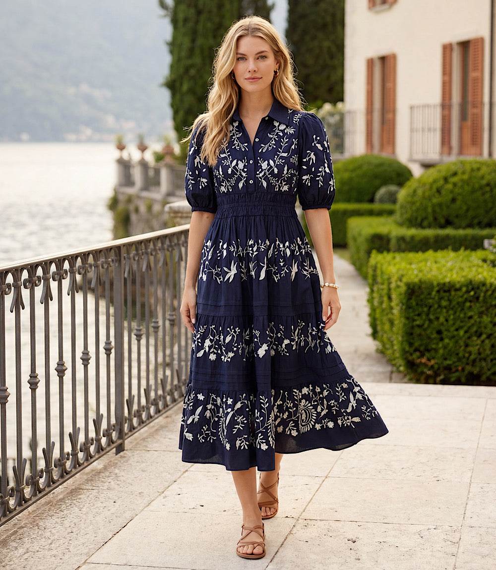 Puff Sleeve Embroidered Dress
