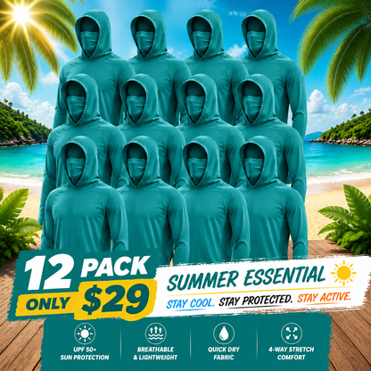 UPF 50+ Long-Sleeve Sun-Protection Hoodie (with Sleeve Pocket and Face Mask)