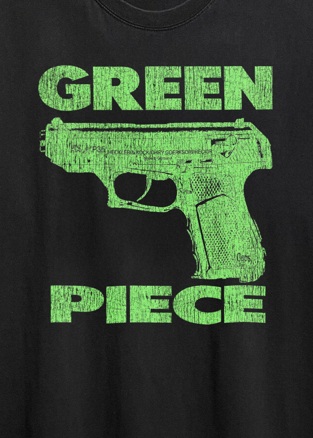 Rare  Parody Green Piece Washed Black Tee
