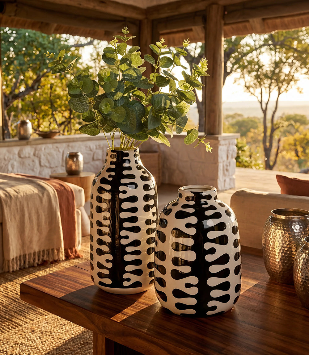 Tall Black And White Ceramic Vase