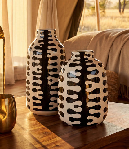 Tall Black And White Ceramic Vase