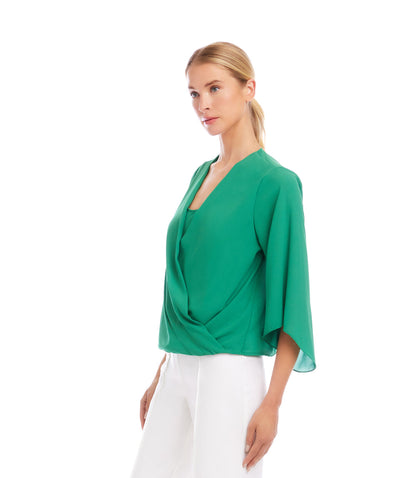 Petite Size Bracelet Sleeve Drape Front Crossover Top