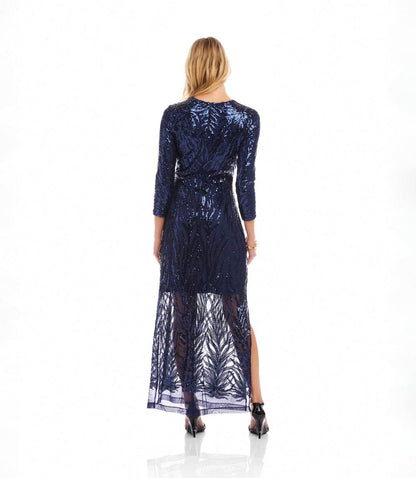 3/4 Sleeve Sequin Side Slit Dress