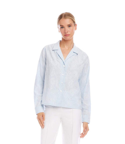 Stripe Long Sleeve Embellished Button-Up Shirt