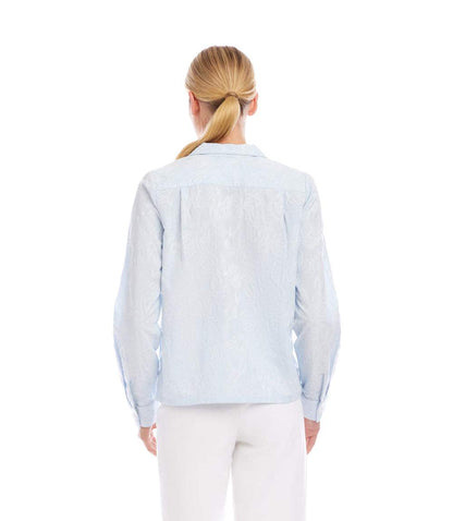 Petite Size Stripe Long Sleeve Embellished Button-Up Shirt