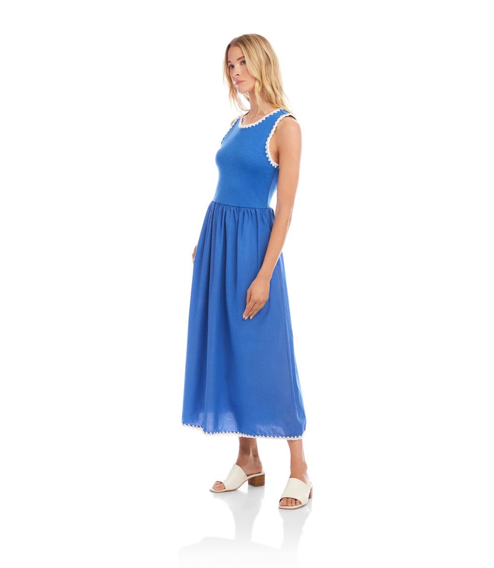 Sleeveless Edge Stitch Contrast Midi Dress