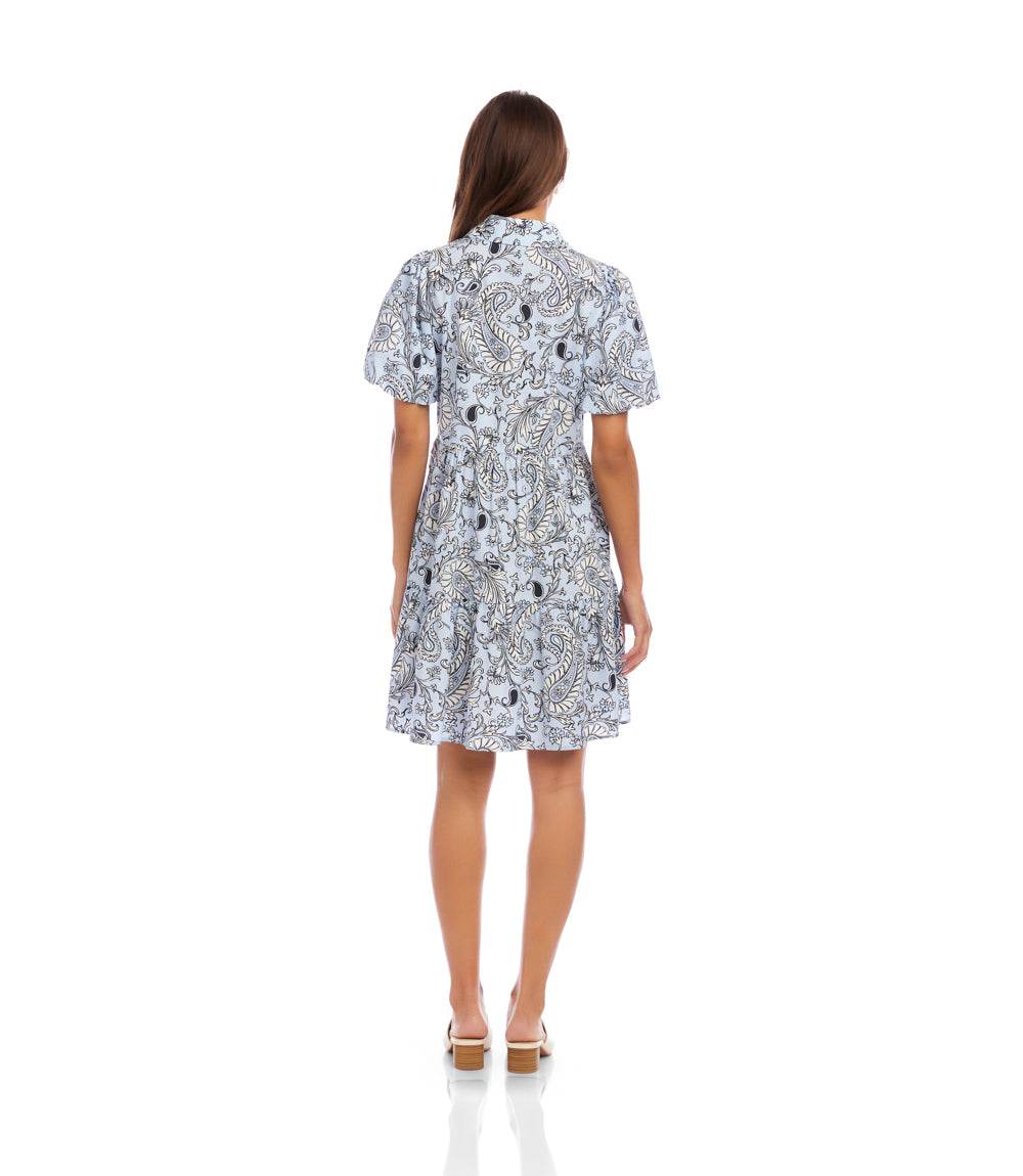 Petite Size Puff Sleeve Tiered Shirtdress
