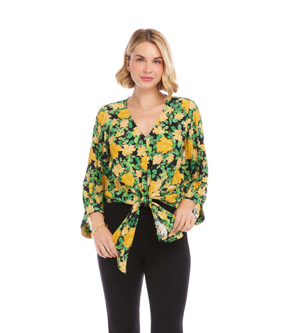 Petite Size Blouson Sleeve Tie-Front Top