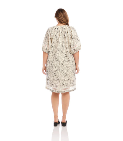 Plus Size Puff Sleeve Tassel Dress