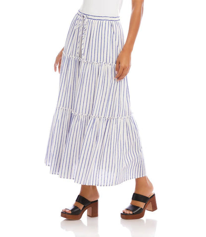 Petite Size Stripe Tiered Midi Skirt