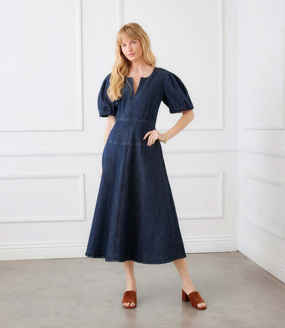 Puff Sleeve Midi Dress