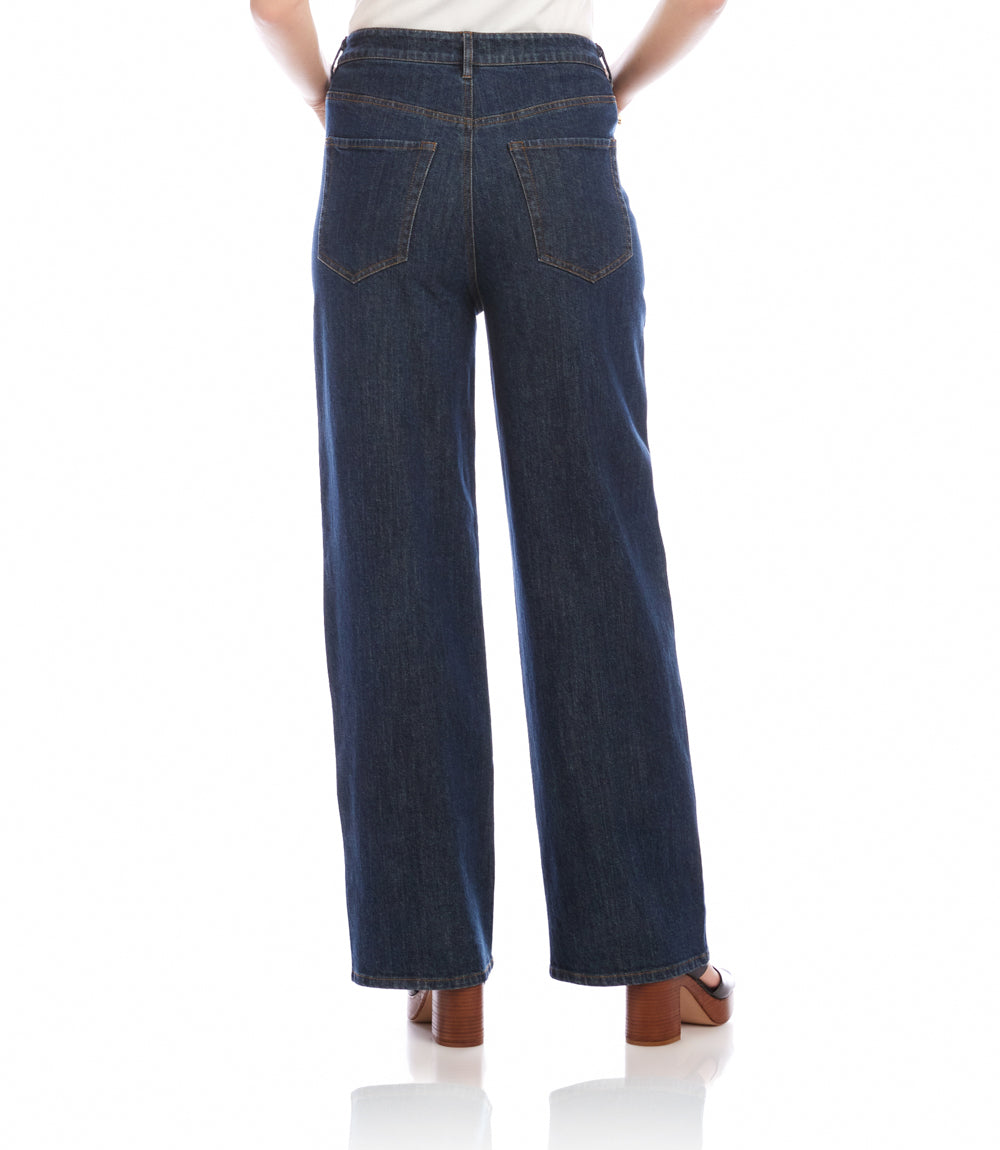 Denim Drawstring Wide-Leg Pants