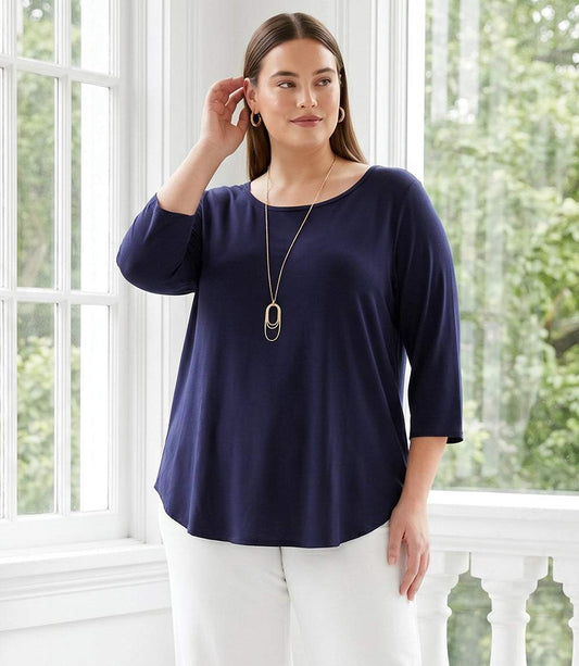 Plus Size 3/4 Sleeve Shirttail Top
