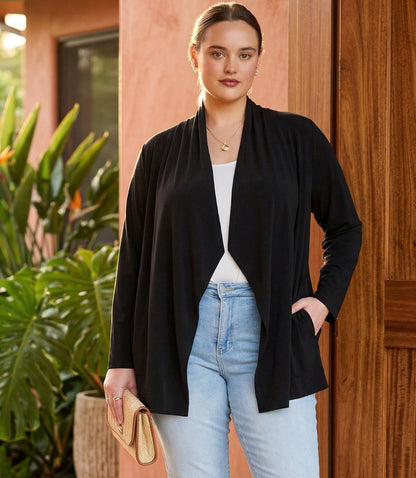 Plus Size Drape Travel Jersey Cardigan