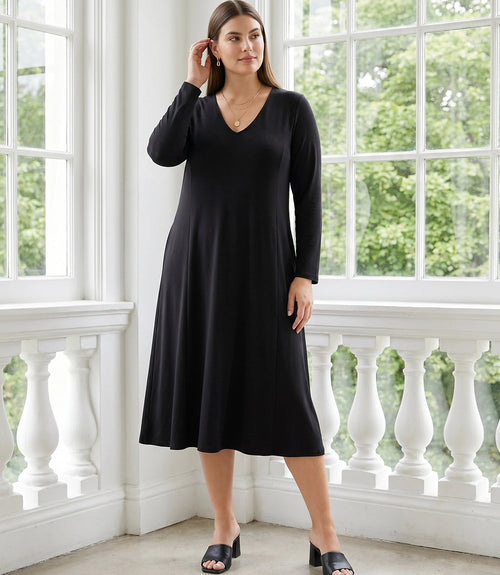 Plus Size Kate V-Neck Midi Travel Jersey Dress