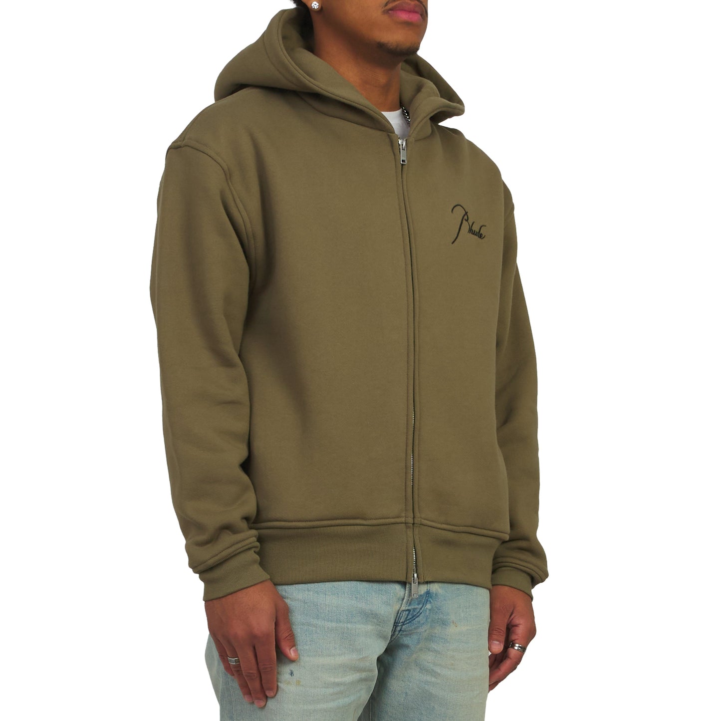 Classique Zip Up Hoodie | Moss Green/Black