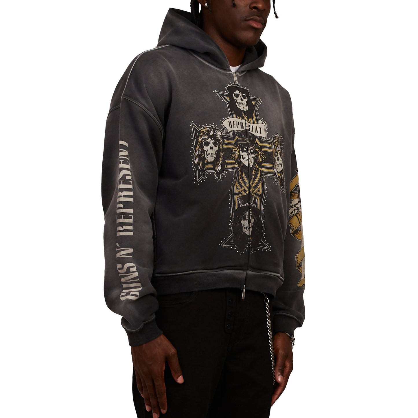 Guns N' Roses Cross Zip Hoodie | Stained Black