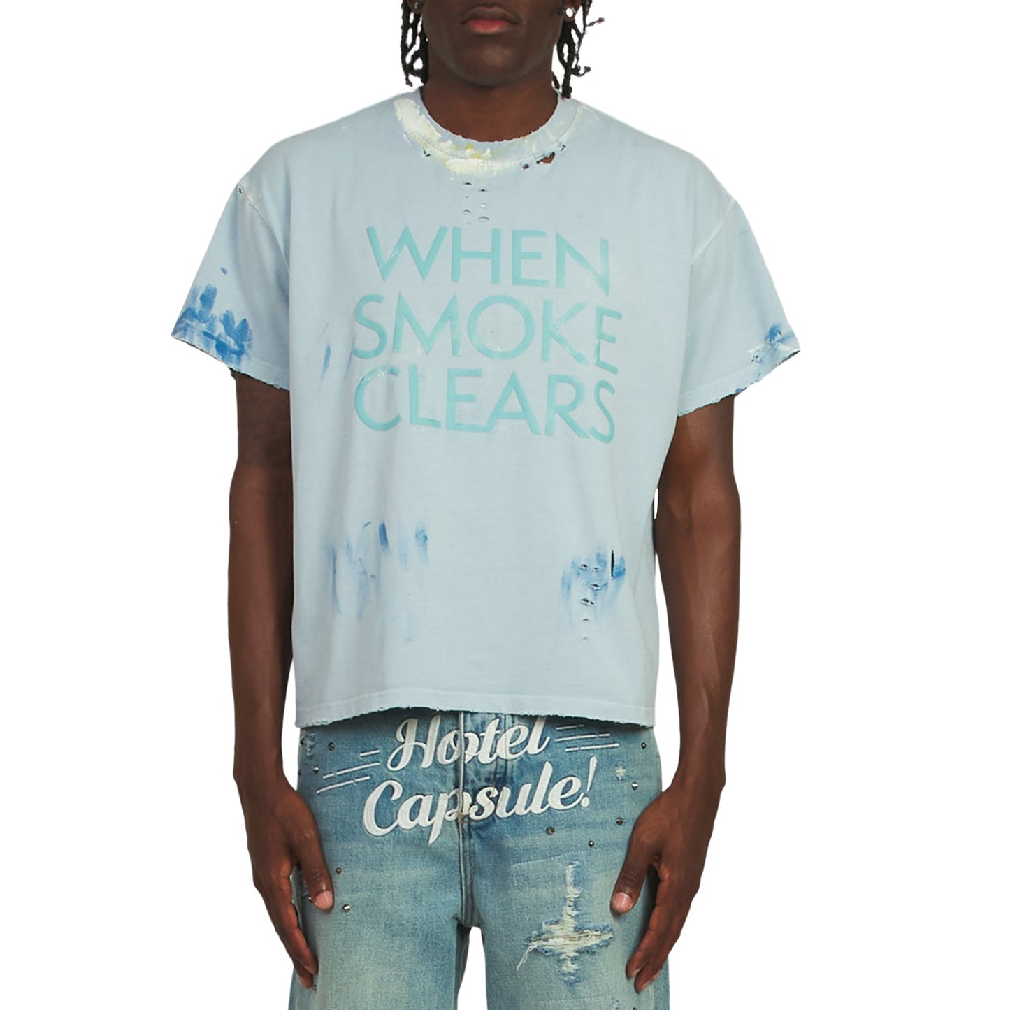 Paint Thrashed Tee | Sky Blue