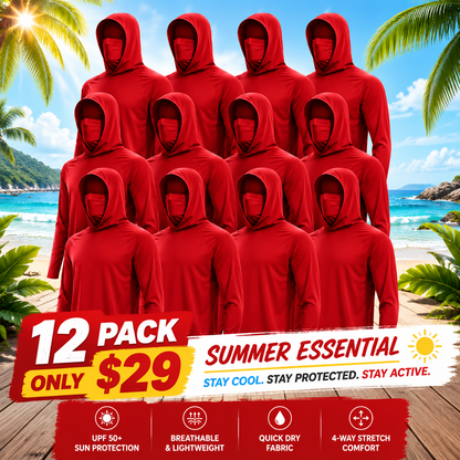 UPF 50+ Long-Sleeve Sun-Protection Hoodie (with Sleeve Pocket and Face Mask)