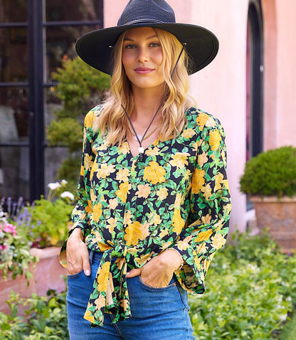 Petite Size Blouson Sleeve Tie-Front Top
