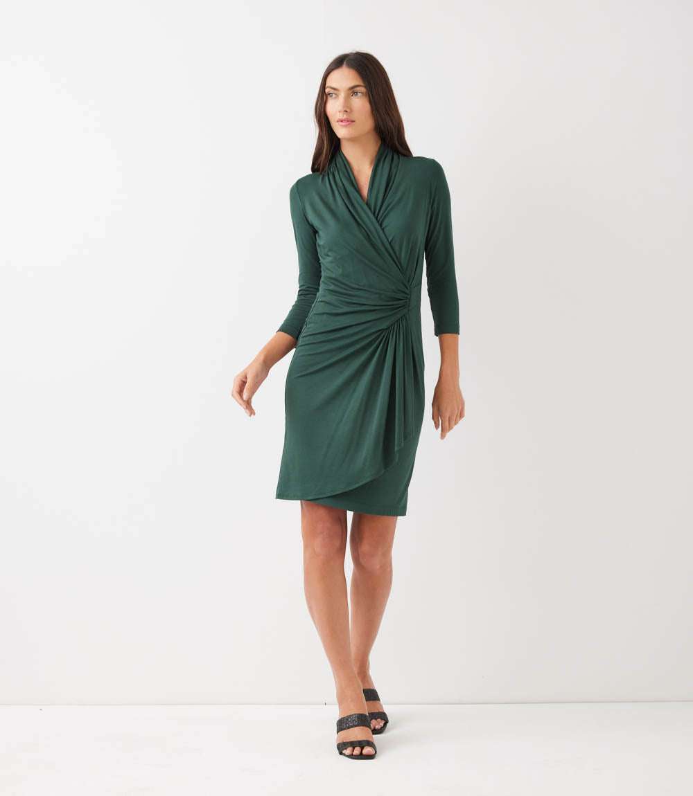 Petite Size 3/4 Sleeve Cascade Wrap Dress