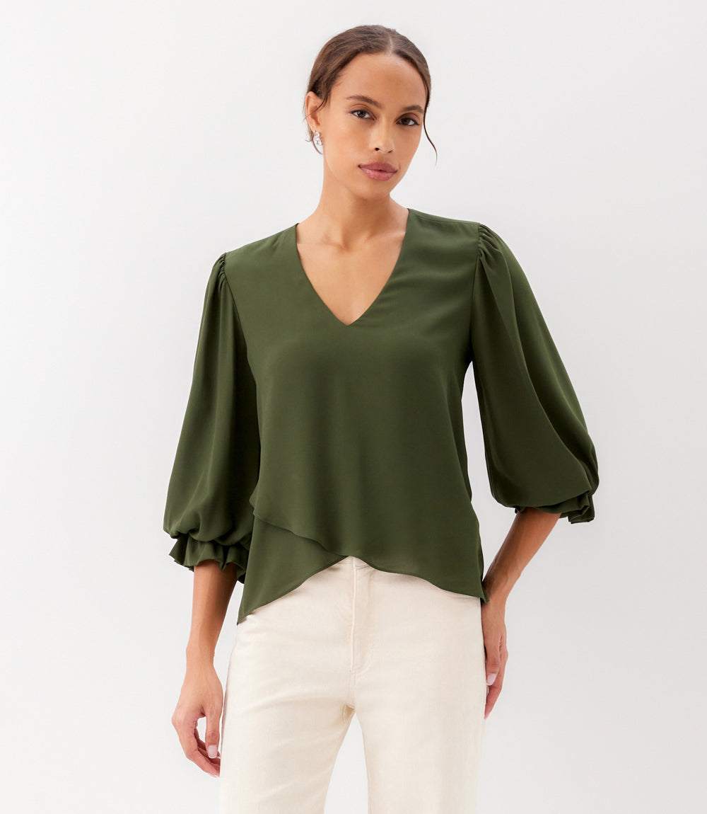 Petite Size Layered Sleeve Asymmetric Top