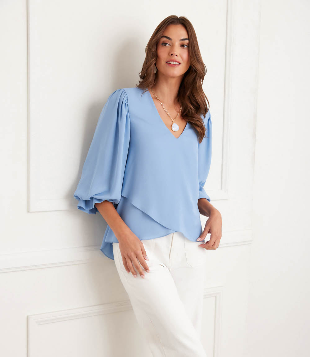 Petite Size Layered Sleeve Asymmetric Top