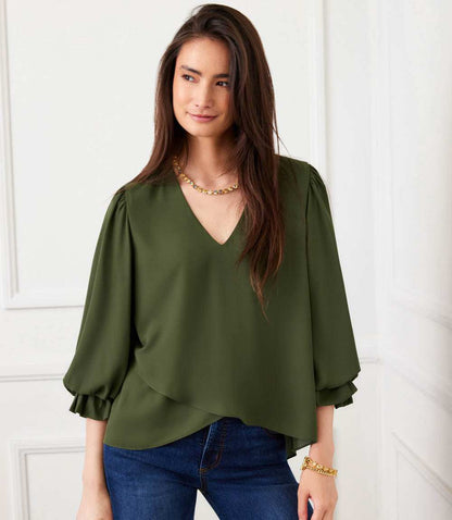 Petite Size Layered Sleeve Asymmetric Top