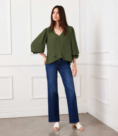 Layered Sleeve Asymmetric Top