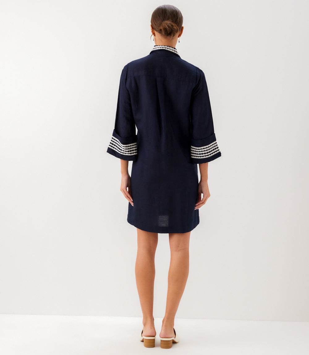 Cuffed Sleeve Embroidered Dress