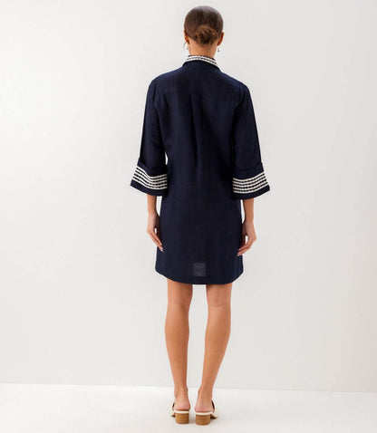 Cuffed Sleeve Embroidered Dress
