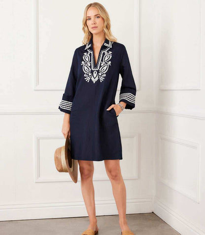 Cuffed Sleeve Embroidered Dress