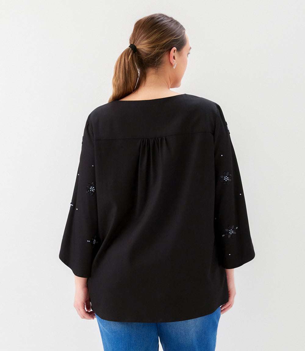 Plus Size Bracelet Sleeve Embellished Asymmetric Top