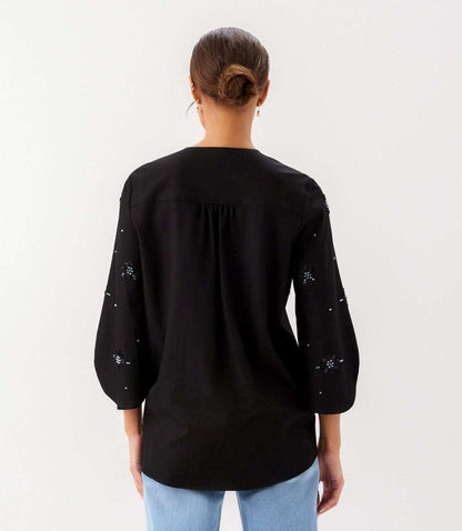 Bracelet Sleeve Embellished Asymmetric Top