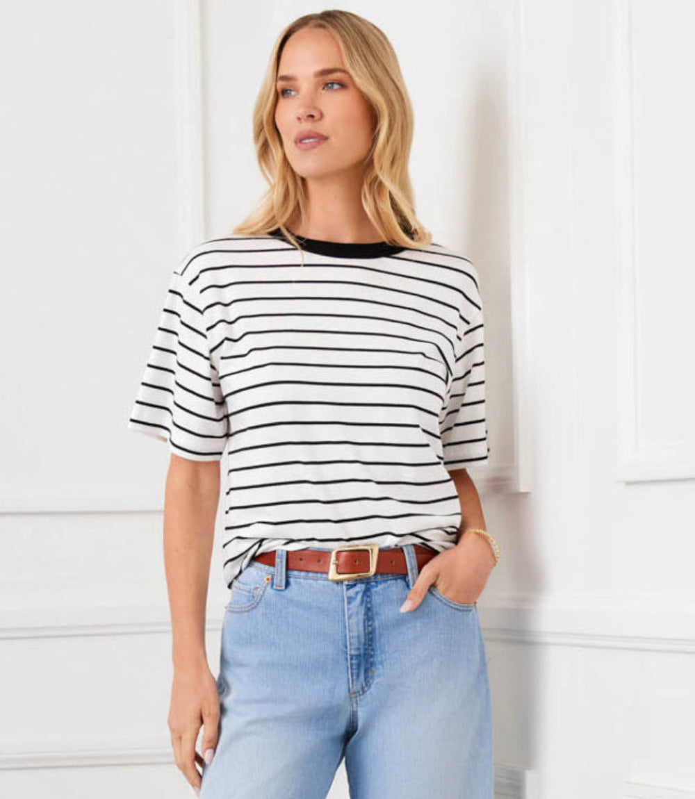 Petite Size Stripe Short Sleeve Top