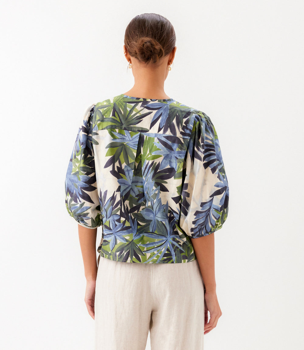 Petite Size Puff Sleeve Button Front Shirt