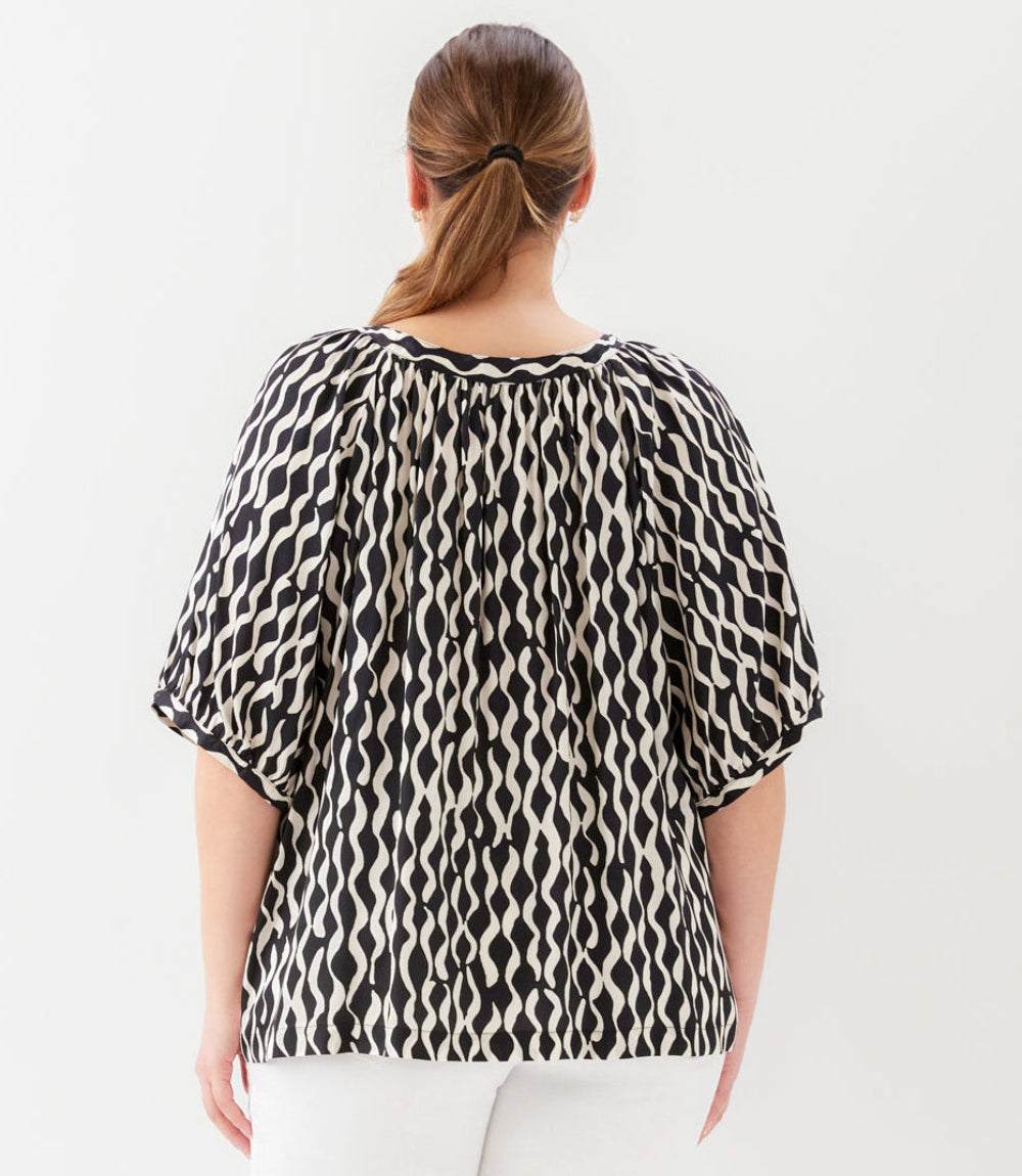 Plus Size Satin Short Sleeve Peasant Top