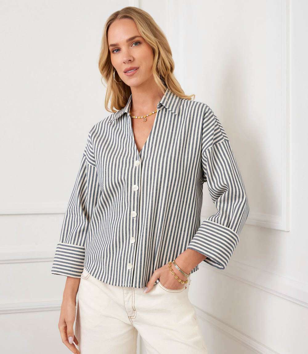 Stripe Cuffed Sleeve Top