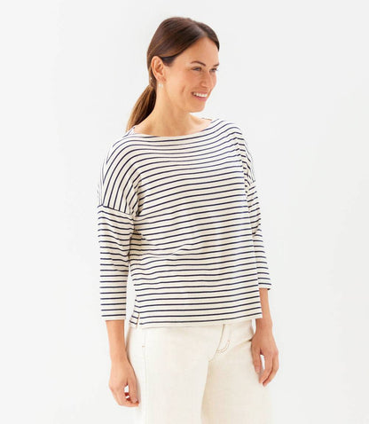Petite Size Stripe 3/4 Sleeve Boatneck Top