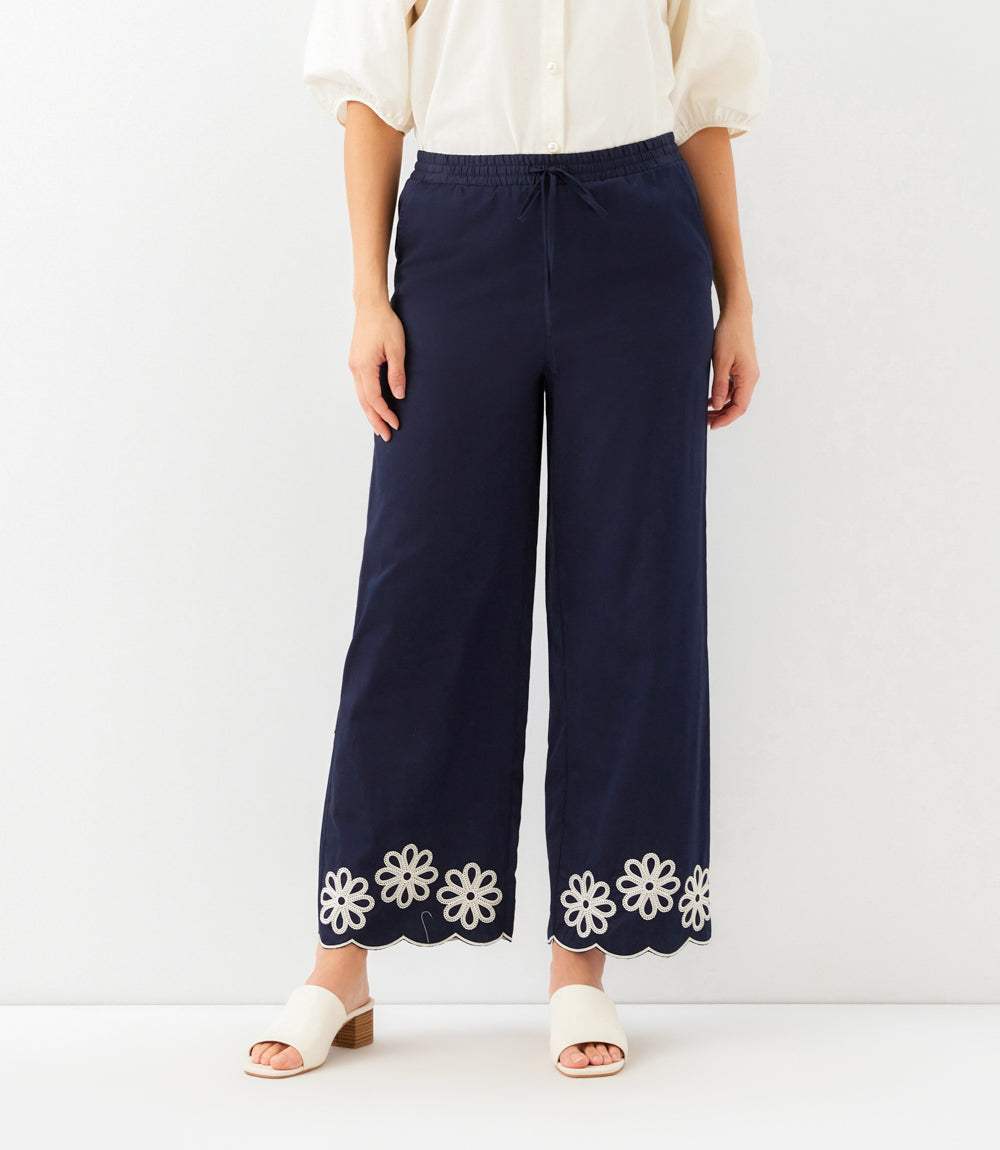 Petite Size Scallop Drawstring Pants