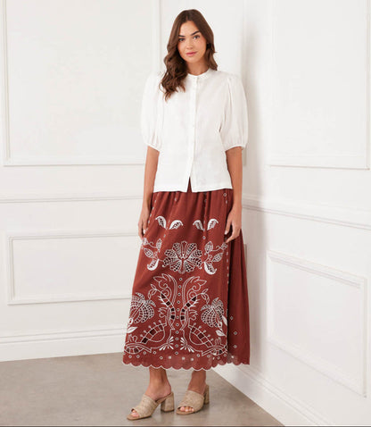 Petite Size Cut-Out Embroidery Midi Skirt