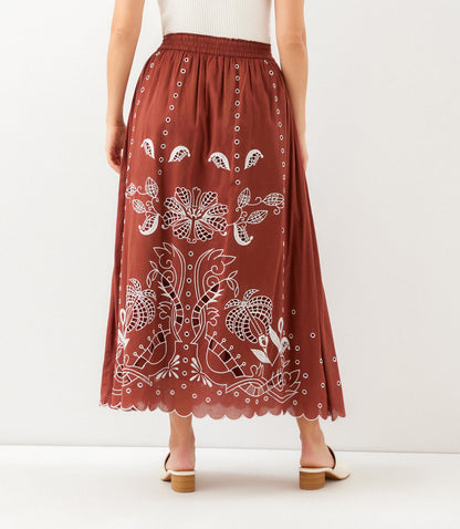 Petite Size Cut-Out Embroidery Midi Skirt