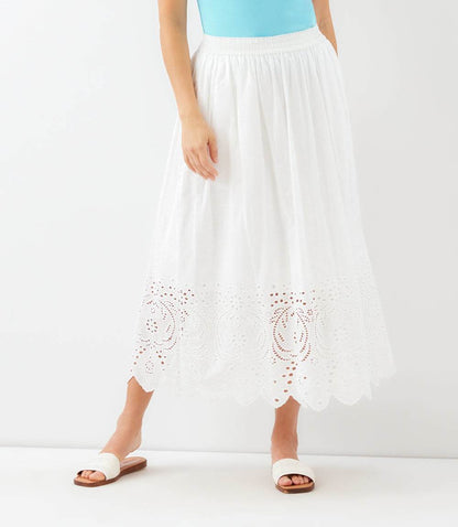 Petite Size Cut-Out Embroidery Midi Skirt