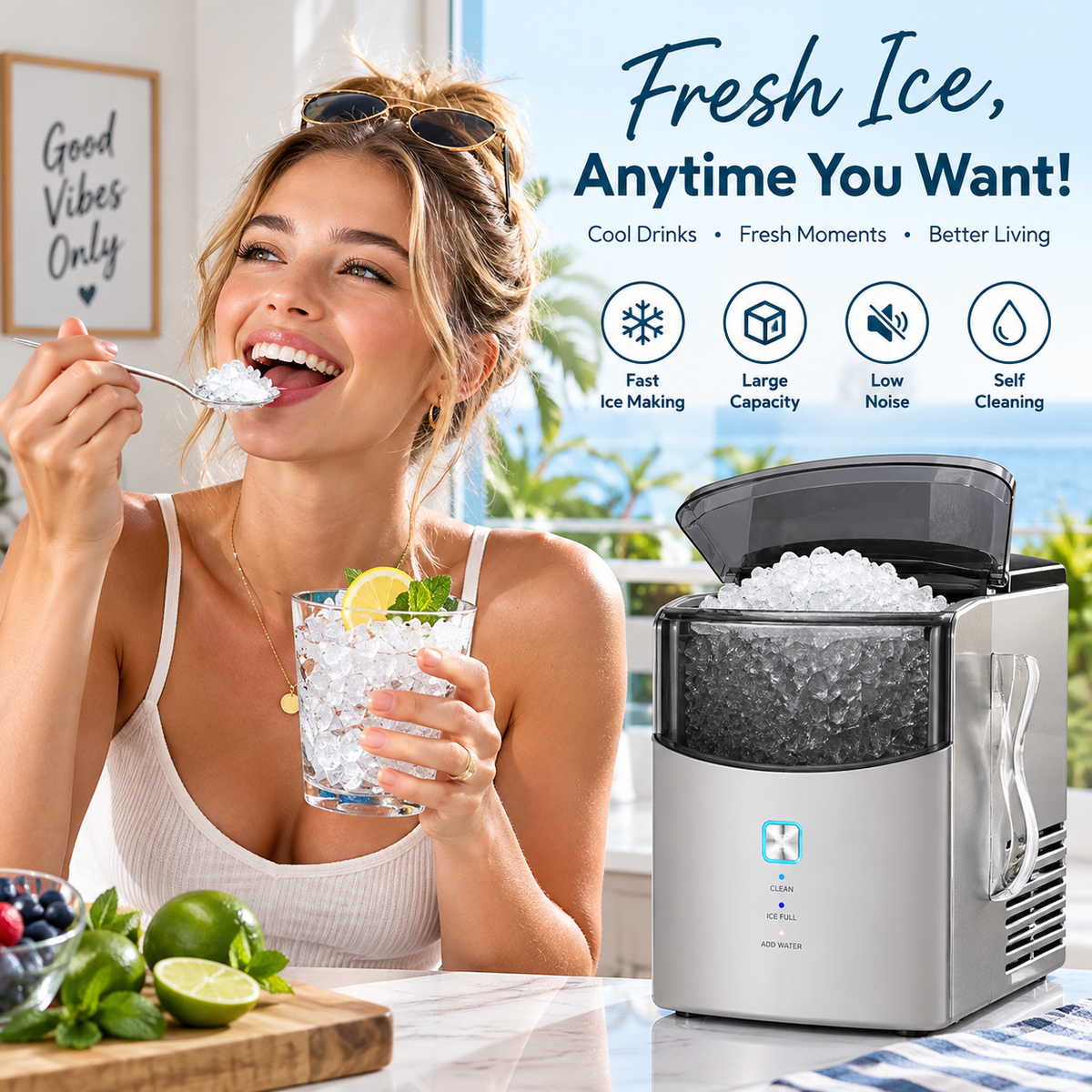 Pearl L1 Max Countertop Nugget Ice Maker – Fast, Chewable Ice in Minutes