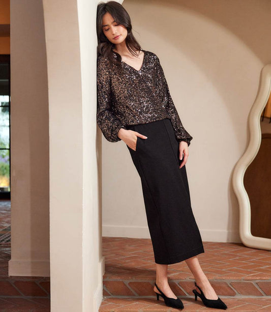 Blouson Sleeve Sequin V-Neck Top