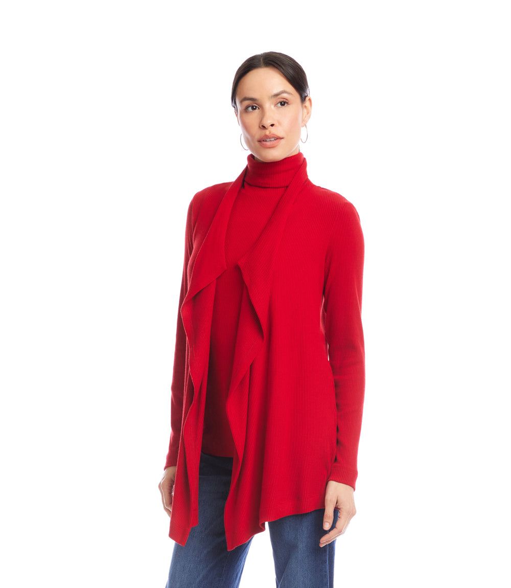 Long Sleeve Ribbed Drape Front Cardigan