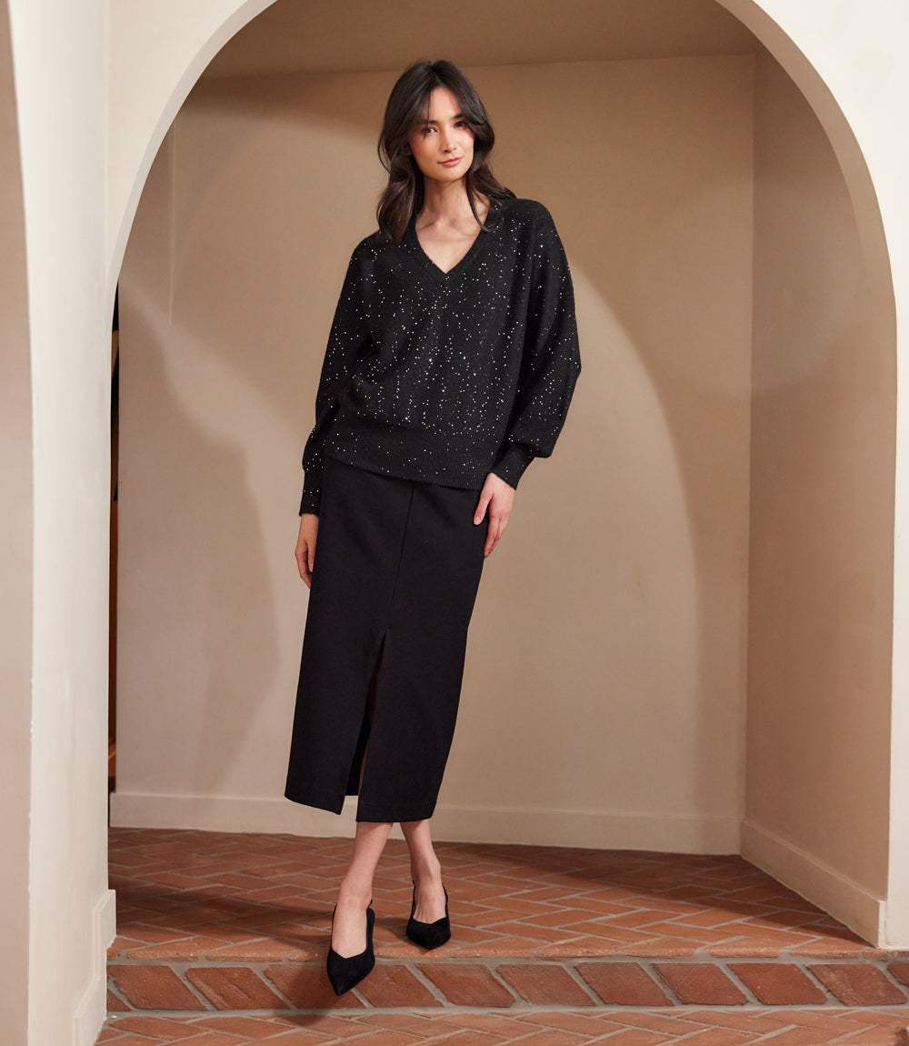 Sequin V-Neck Sweater